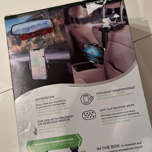 Smartphone Mount for Headrest or Rear-View Mirror 360 Degree Adjustable -new/e/x - Picture 3 of 5